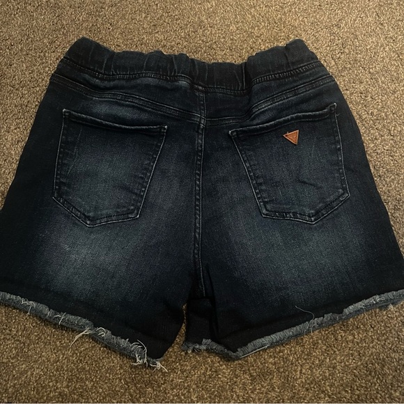 Guess Jeans Dark Wash Distressed Cut Off Raw Hem High Waisted Denim Shorts - Picture 2 of 5